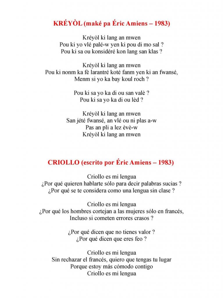 Poème Créole & Traduction Espagnole C