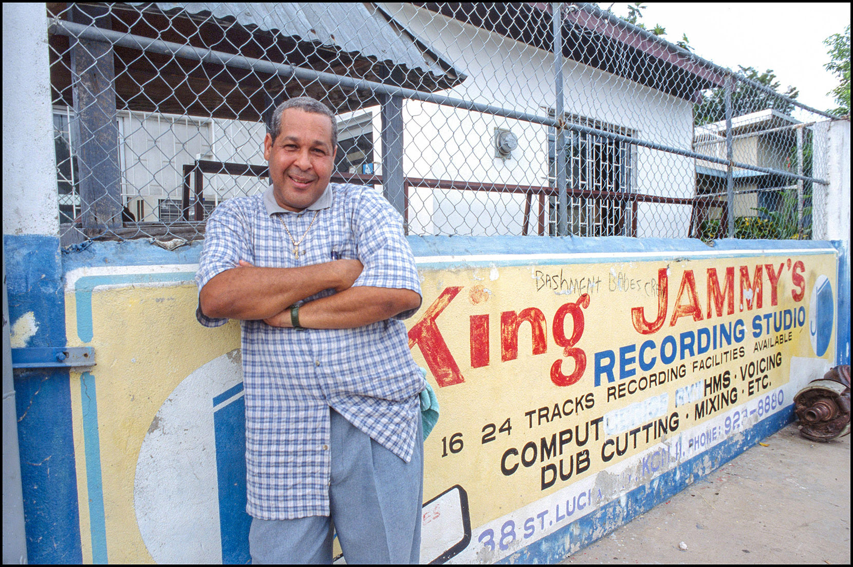 King Jammy outside his Kingston, Jamaica studio August 2000