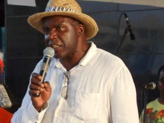 Jacques Martial declaiming verses from "Cahier de retour au pays natal" by Aimé Césaire, on May 27, 2018, during the commemoration of the Abolition of Slavery in Guadeloupe (May 27, 1848) at the Memorial ACTe. Photo: E. Chaville